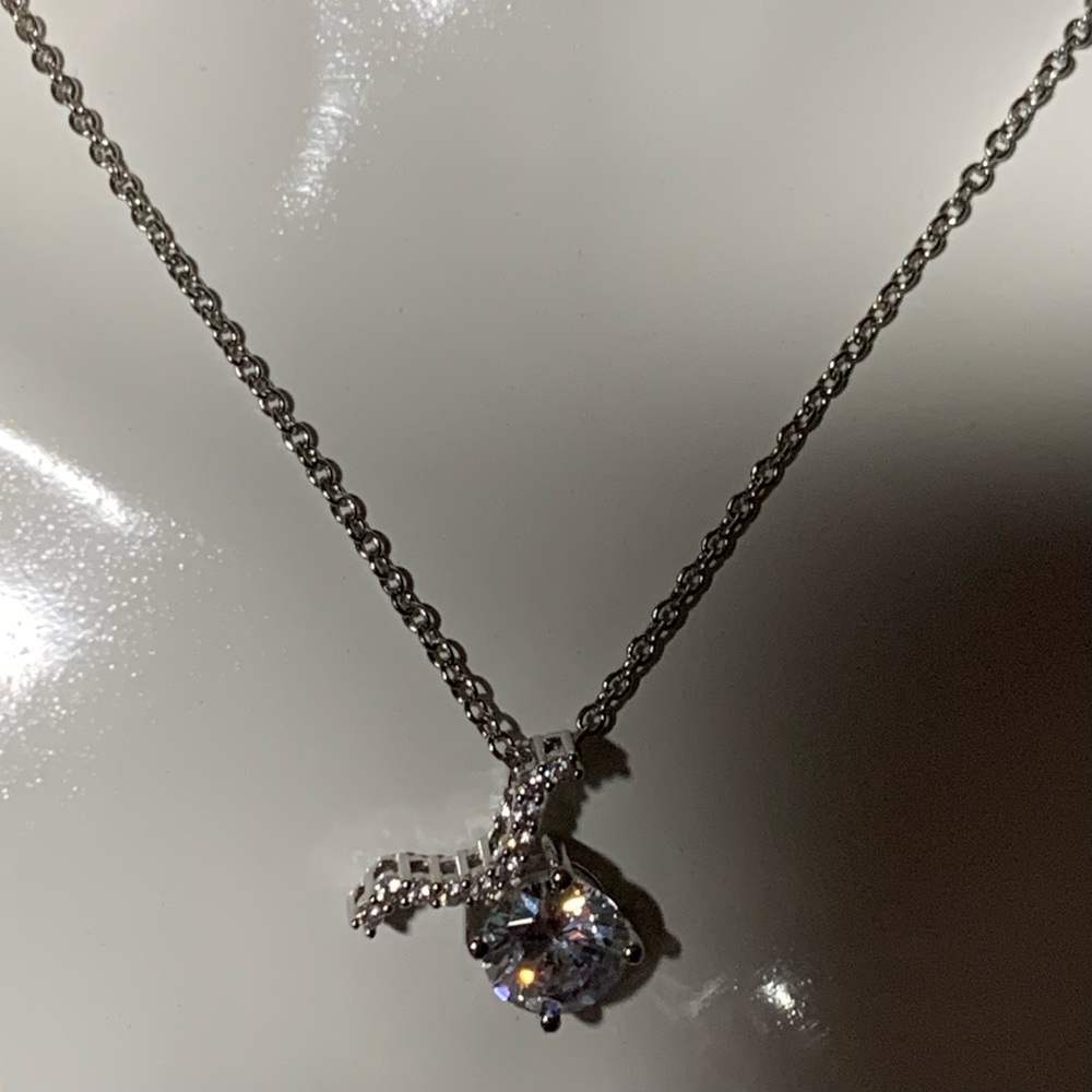 Classic Silver Crystal Solitaire Necklace in White